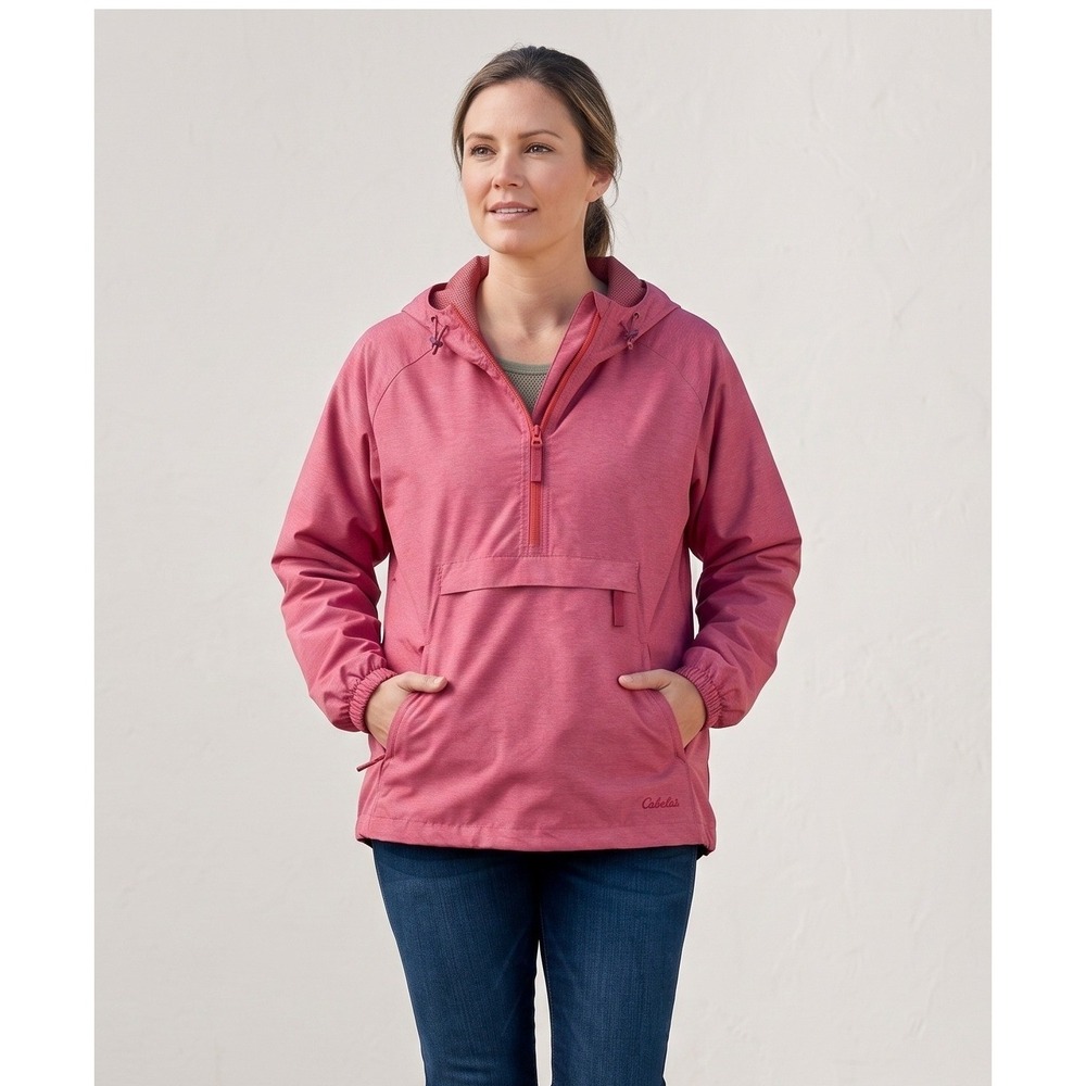 Cabela's Womens XL Pink Anorak Pullover Jacket Hooded Mesh Lined Windbreaker